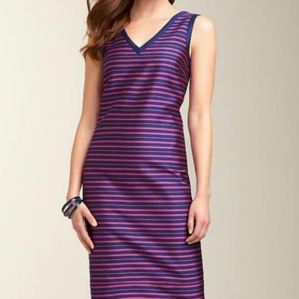 Talbots Pink/Blue Striped Sleeveless Dress Sz4 Cotton/Silk